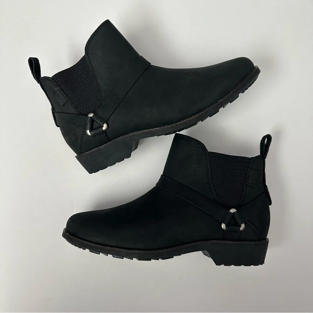 Teva De La Vina Dos Chelsea Ankle Boots Women 8 Black Leather Shoes - Picture 1 of 8